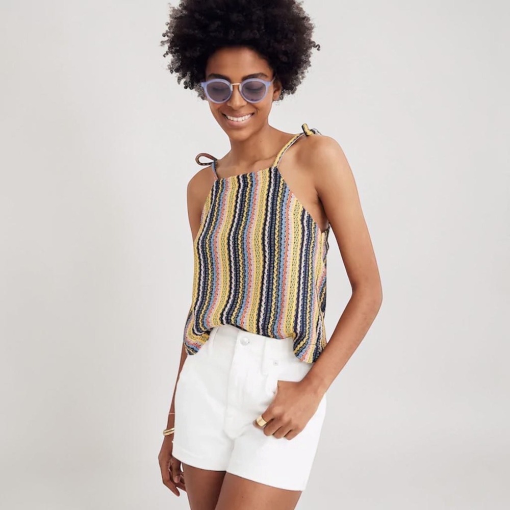 Madewell Texture & Thread Tie-Shoulder Tank Top Rainbow Crochet S Retro Boho